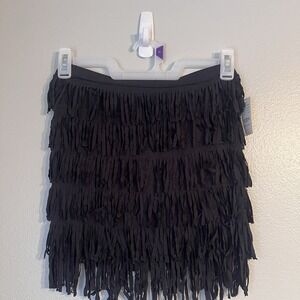 Nollie PacSun Women's M Black Fringe Skirt Stretch Boho Mini Textured Layer Soft